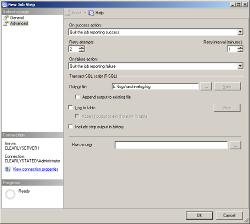 SQLTask - New Job Step (Advanced)